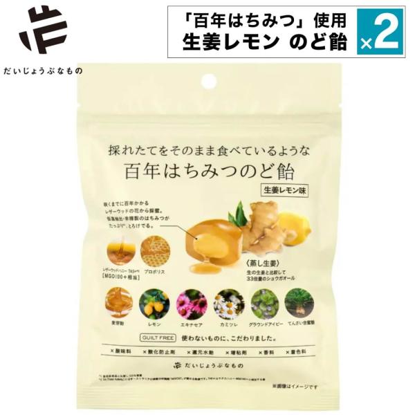 2点セット 百年はちみつのど飴 生姜レモン味 だいじょうぶなもの のど飴 個包装 はちみつ 飴 ハー...