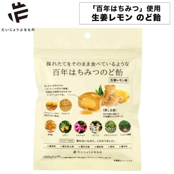 百年はちみつのど飴 生姜レモン味 だいじょうぶなもの のど飴 個包装 はちみつ 飴 ハーブキャンディ...