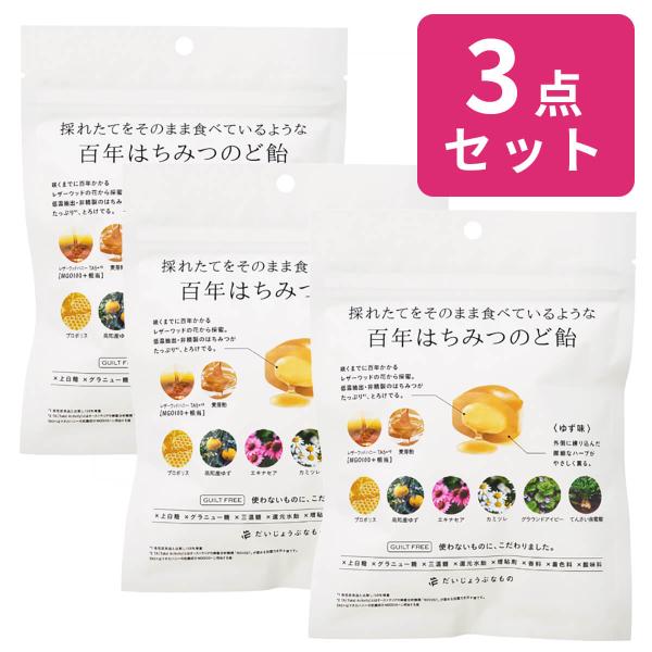 ３袋セット だいじょうぶなもの のど飴 百年はちみつのど飴 ゆずはちみつ味 生姜レモン味 オーガニッ...
