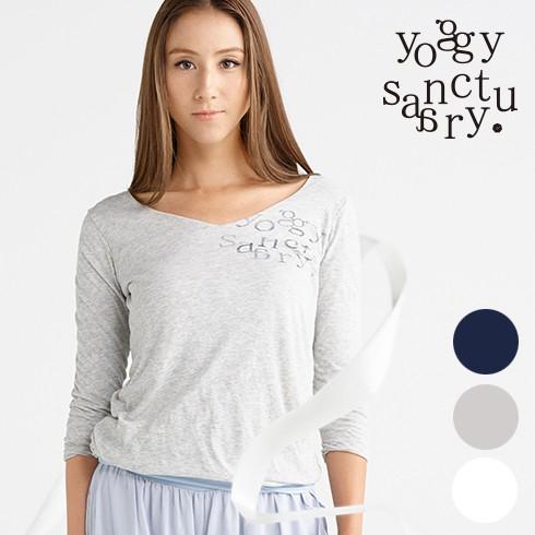 ヨギーサンクチュアリ  airy print Vネックプリントカットソー  ヨガウェア トップス T...