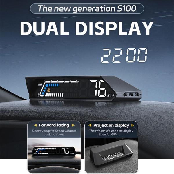 並行輸入品 S100 HUD-多機能ヘッドアップディスプレイ 器具 オイル温モニター デュアルディス...
