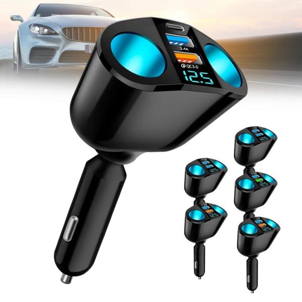 並行輸入品 デュアルUSBタイプCカー充電器 デジタルディスプレイ qc3.0 急速充電 多機能シガ...