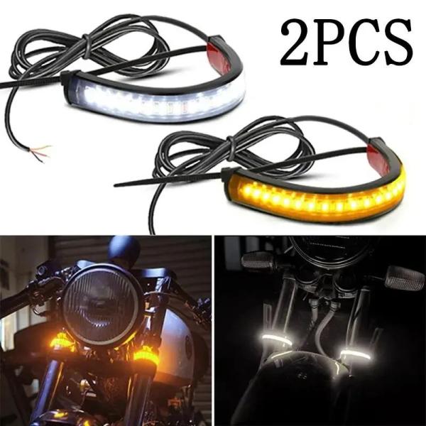 並行輸入品 2 個 12V LED リングフォークストリップランプ点滅ウインカーオートバイウィンカー...