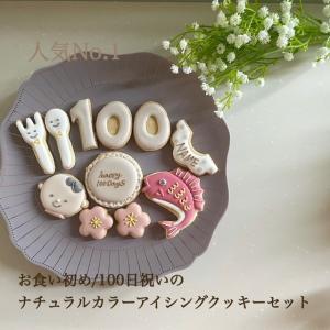 お食い初め　100日祝いのナチュラルカラーのアイシングクッキー11点セット｜puapuaicing