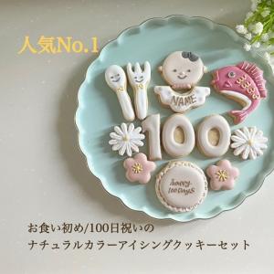 お食い初め　100日祝いのナチュラルカラーのアイシングクッキー13点セット｜puapuaicing