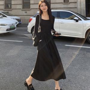 ロングワンピース フレア 秋冬 レディース ロング ギャザー 長袖 Aライン ニット 秋冬服 秋 冬 ニットワンピ 長袖ワンピース｜puchi-syaretto