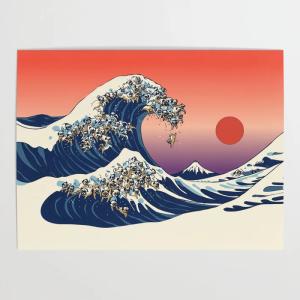 翌日発送　ポスター　パグ　PUG　浮世絵風　GREATWAVE　大波　パロディー　インテリア　society6　（ぱぐ グッズ）｜pugbiiki