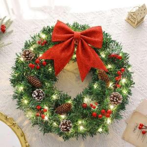 クリスマスリース LED付き 花輪 ドライ リ...の詳細画像1