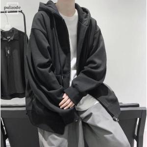 パーカー メンズ ジップアップ トップス アウター ジャケット 無地 おしゃれ 運動着 部屋着 ルームウェア 長袖 秋 冬 ファッション｜pulaode