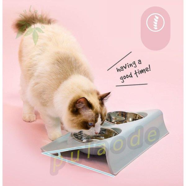 犬 猫 ペット用 傾斜 フードボウル 食器台 スタンド ステンレス ボウル付き ダブルボウル 2個セ...