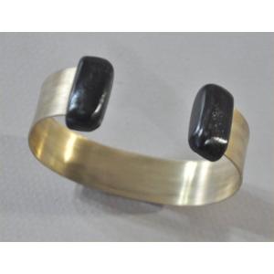 ナンタケットバスケットの青黒檀の真鍮バングル１５ｍｍ幅