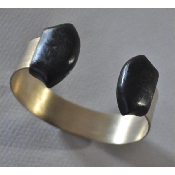 黒檀デザインキャップ真鍮バングル１５mm幅