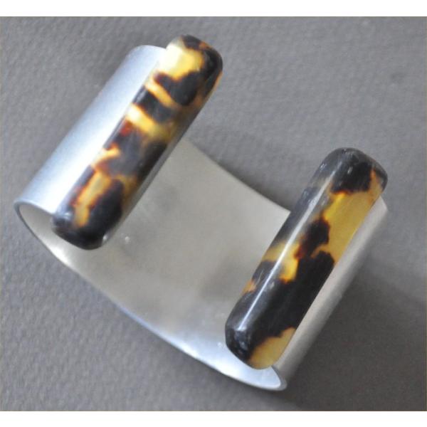 べっ甲風樹脂キャップのアルミバングル４０ｍｍ幅