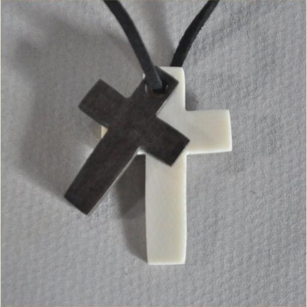 マンモス牙と黒檀のクロスダブルペンダント