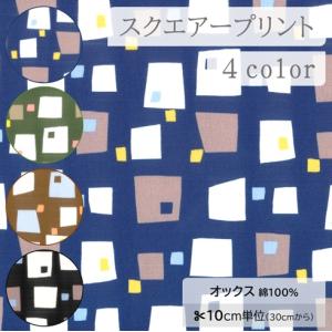 【10cm単位】生地 布 オックス 綿100％ スクエア 北欧風 四角 モダン 幾何学柄 大人かわいい ブロックチェック【数量3以上】