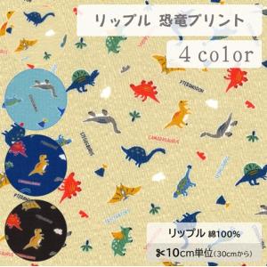 【10cm単位】生地 布 リップル サッカー 綿100％ 恐竜 生き物 男の子 夏物【数量3以上】r0004