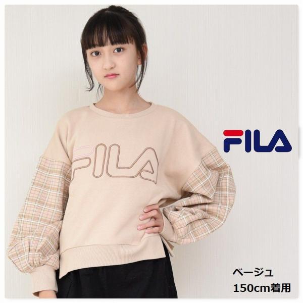 FILA ガールズ トレーナー 女の子 スウェット フィラ ビッグロゴ 子供服 袖チェック柄 クラブ...