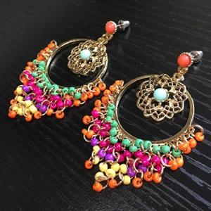 [70mm〜] 最高にカラフル！ゴールド×マルチカラーが圧倒的な存在感のジプシーピアス ベリーダンス...