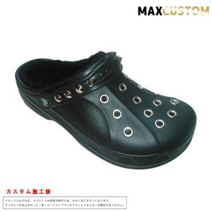 秋冬用 クロックス パンク カスタム 黒 ブラック crocs custom winter clog ファー ボア付き サンダル メンズ レディース ウィンター  クロッグ