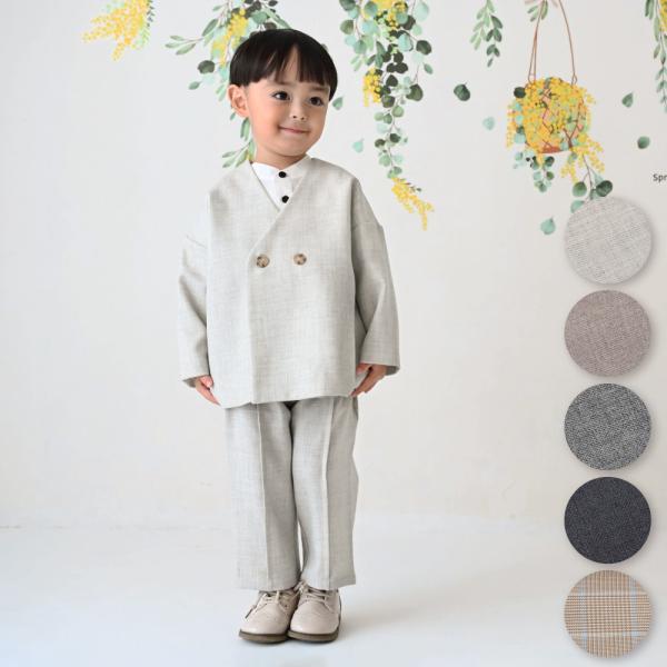 PUPPAPUPO セットアップ ノーカラージャケット フォーマルスーツ ジャケット 無地 シンプル...