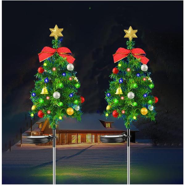 クリスマスツリー ソーラー ガーデンライト 2個入りセット クリスマス イルミネーションライト 屋外...