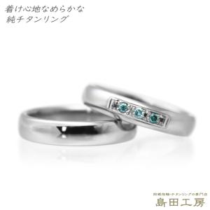 純チタン チタンリング 結婚指輪 ペアリング マリッジリング 金属アレルギー対応 ノンメッキ ノンコーティング 日本製 刻印無料 トリロジー ブルーダイヤ m-022｜pure-titan