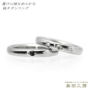 純チタン チタンリング 結婚指輪 ペアリング マリッジリング 金属アレルギー対応 ノンメッキ ノンコーティング 日本製 刻印無料 3ダイヤ＆ブラックダイヤ m-036｜pure-titan