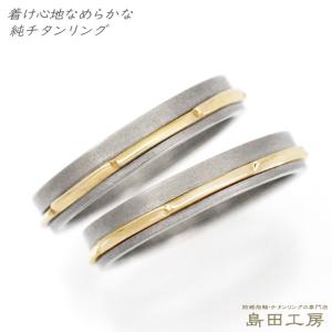 純チタン チタンリング 結婚指輪 ペアリング マリッジリング 金属アレルギー対応 ノンメッキ ノンコーティング 日本製 刻印無料 ゴールド K18G ライン m-085｜pure-titan