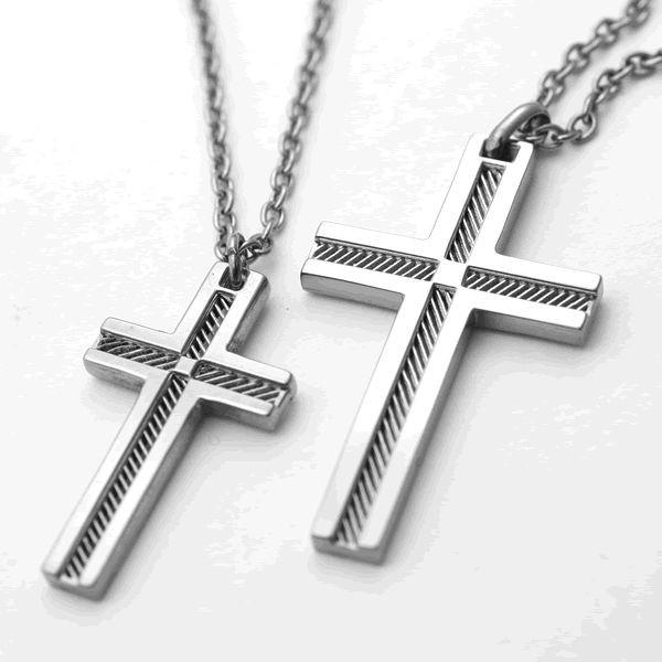 クロスモチーフ純チタンペアペンダントpp014（金属アレルギー対応素材・ノンコーティング・ノンニッケ...