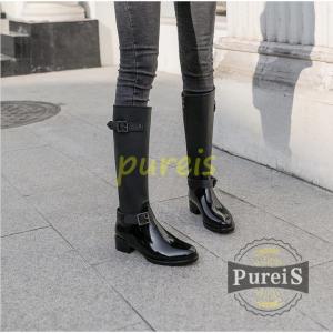 レインブーツ ロング丈レインブーツ 細身 サイドベルト