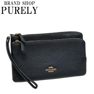 コーチ 財布 レディース COACH ポーチ ペブルド レザー ダブル ジップ リストレット C5610 IMBLK ブラック 送料無料｜PURELY SHOP