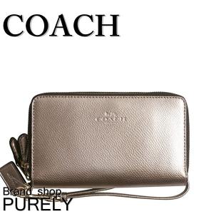 コーチ 財布 レディース COACH クロスグレイン レザー ダブル ジップ フォン ウォレット 折り財布 F53896 IMLH4 プラチナ 送料無料