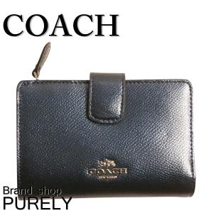 コーチ 財布 レディース COACH クロスグレイン レザー ミディアム コーナー ジップ ウォレット 折り財布 F54010 SVMED メタリックミッドナイト