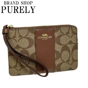 国内発送 コーチ ポーチ レディース COACH 小物入れ シグネチャー PVC コーナー ジップ リストレット F58035 IME74 カーキ×サドル 送料無料