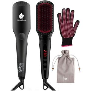 MiroPure ダブルマイナスイオン ストレート ブラシ アイロン 温度ロック機能 静電気防止 スピーディ 疲れ解除 火傷防止 耐熱手袋付き