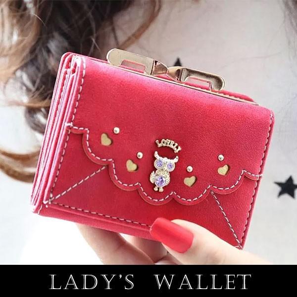 レディース財布 フクロウ キュート フェミニンデザイン レザーがま口 折り財布 福ぶくろう