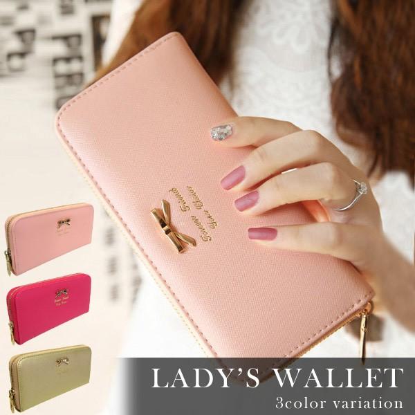 レディース財布 長財布 リボン キュート フェミニン デザイン レザー長財布