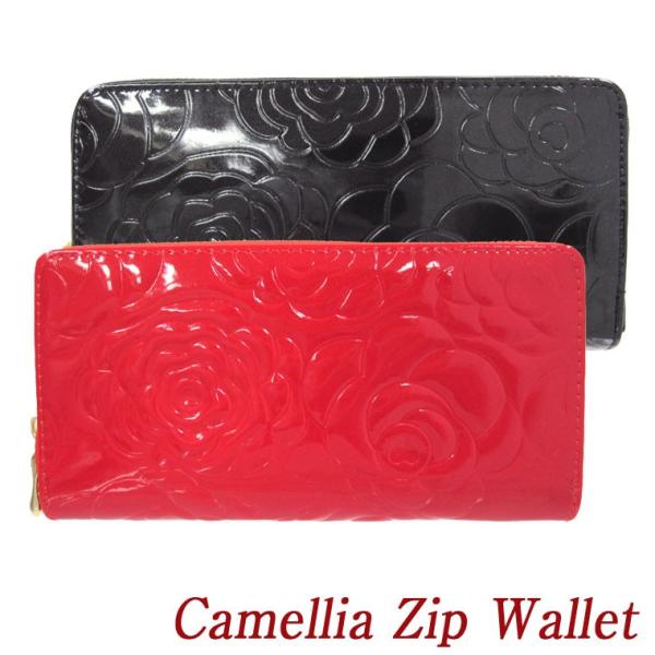財布 長財布 レディース カメリア PUレザー ファスナー長財布