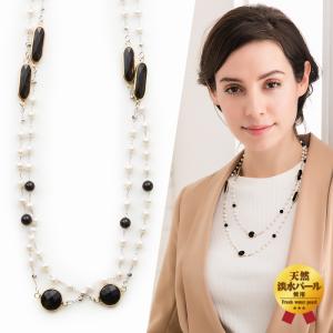 ネックレス ロング 淡水パール オニキス ガラス 花 : purepoche - 通販