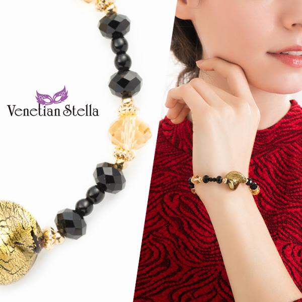 ブレスレット ヴェネチアン ベネチアン グラス ガラス 葉 ゴールド