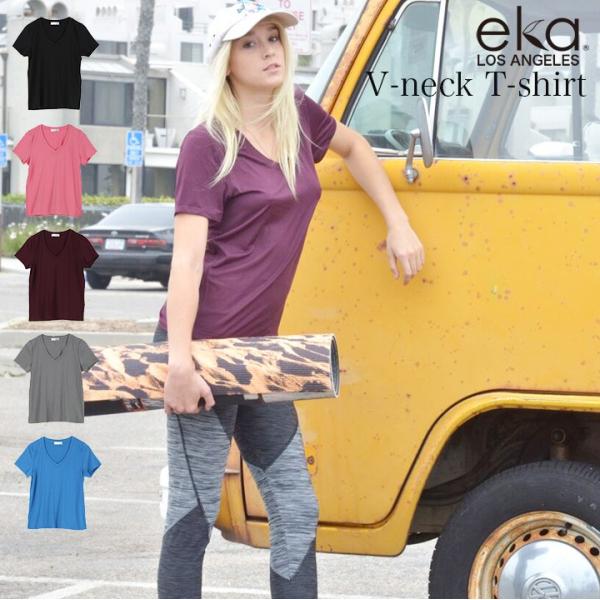 eka VネックTシャツ メール便 送料無料 スポーツウェア Vネック Tシャツ 無地 エカ ヨガウ...