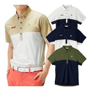 アンパスィ 半袖 ボタンダウンシャツ バックロゴプリント ポロシャツ メンズ AMS9603W5 トップス ゴルフウェア 2023年春夏モデル