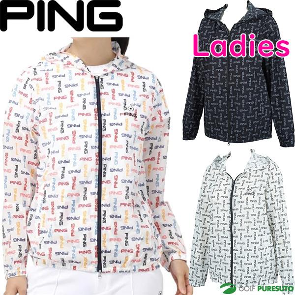 レディース ピン アパレル ゴルフウェア 長袖 フルジップブルゾン 軽量 モノグラムプリント 622...