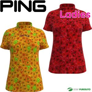 PING（ピン） ロゴバイアスプリント鹿の子 半袖ポロシャツ レディス