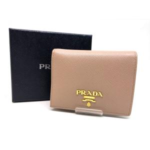 PRADA プラダ コンパクトウォレット 二つ折り財布 ベージュ ピンク サフィアーノ レザー 1MV204 レディース ゴールド金具 9114｜purishonten