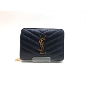 値下げ Yves Saint Laurent サンローラン YSL 二つ折り 財布 コンパクトジップ モノグラム YSL ブラック ゴールド金具 403723  9556｜purishonten