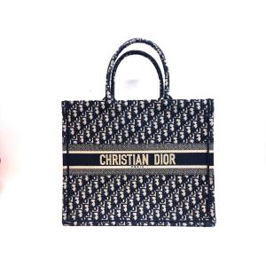 値下げ 正規品 Christian Dior ディオール トロッター ブックトート book tote ラージ L バッグ オブリーク キャンバス 美品 ネイビー 9602｜purishonten