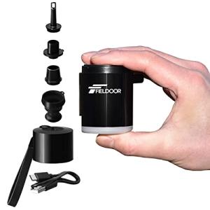 FIELDOOR 電動エアーポンプ コンパクト USB充電式 LEDライト内蔵 1400mAh 軽量 約120ｇ キャップに収納できる3種類のノズル付