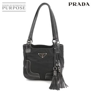 プラダ PRADA ナイロン トート バッグ レザー ブラック フリンジ シルバー 金具