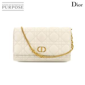 新品同様 クリスチャン ディオール Christian Dior カロ ポーチ チェーンウォレット 二つ折り 長財布 レザー ホワイト S5134UWHC 90184266｜purpose-inc